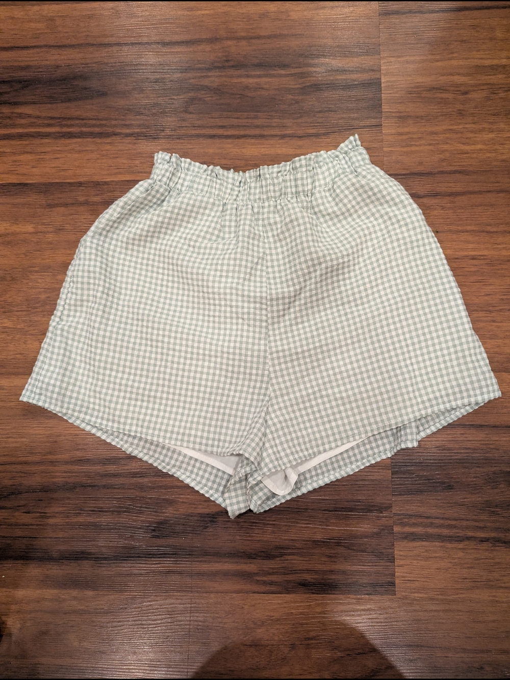Lost + Wander Light Green Gingham High-Waist Shorts